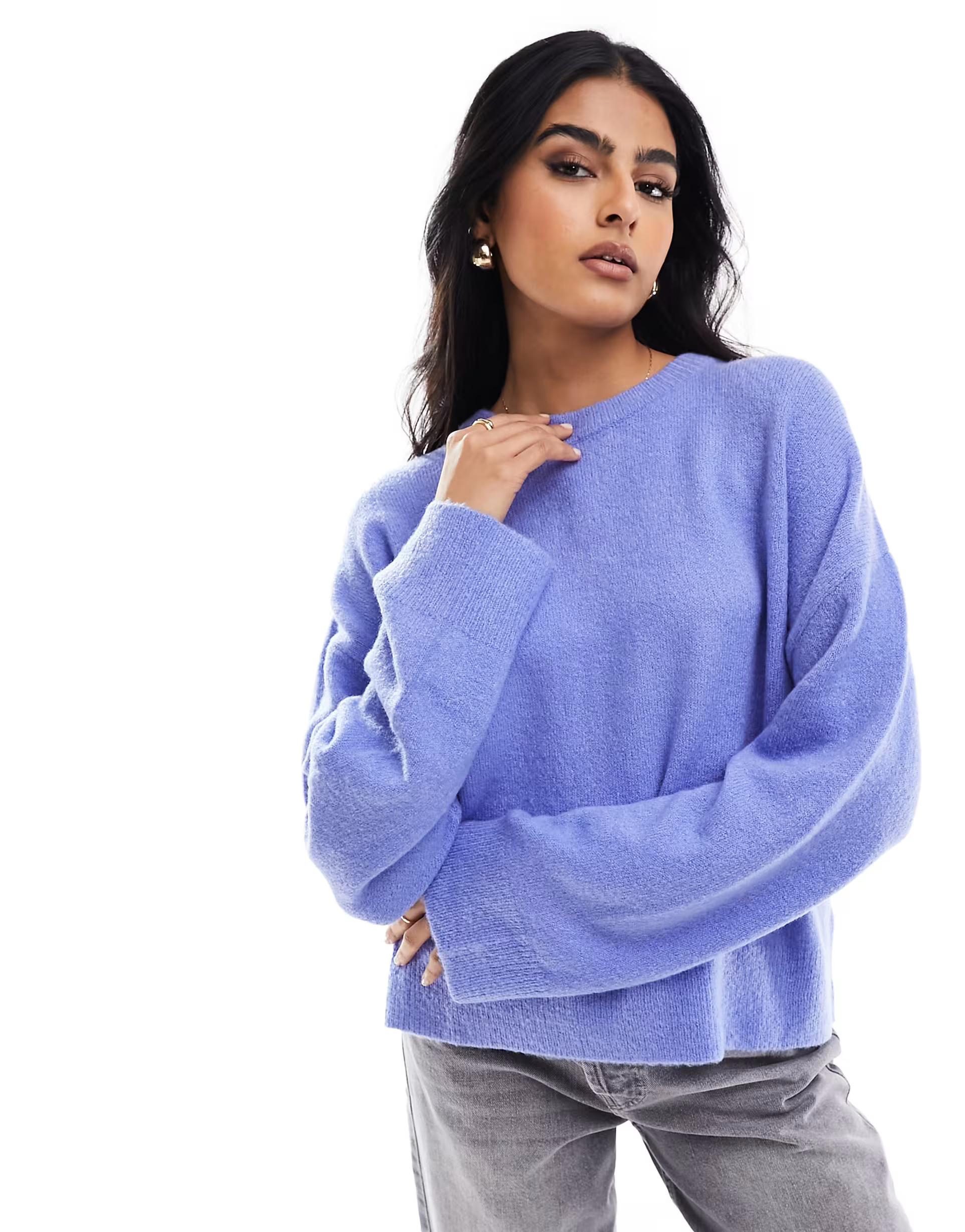 ASOS DESIGN boxy crew neck jumper in blue | ASOS (Global)