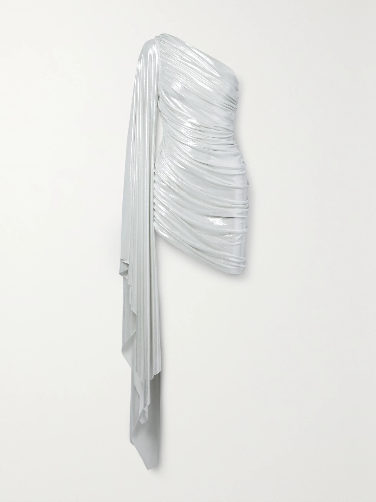 Norma Kamali - Diana One-sleeve Draped Ruched Stretch-lamé Dress - Silver | NET-A-PORTER (US)