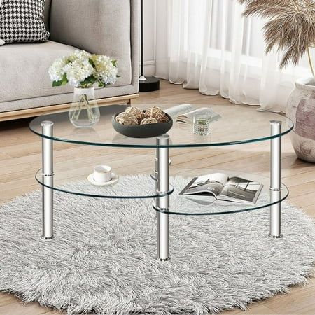 Henmomu Tempered Glass Oval Side Coffee Table Tables | Walmart (US)