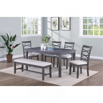 Dining Room Furniture Modern 6Pcs Set Dining Table 4X Side Chairs And A Bench Rubberwood Unique Design Back Chair Wooden Top | Wayfair North America