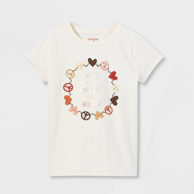 Girls' 'Unite' Short Sleeve Graphic T-Shirt - Cat & Jack™ Cream | Target