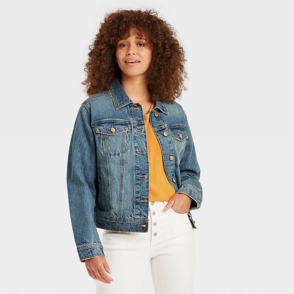 Women's Denim Jacket - Universal Thread Medium Tint Denim S, Medium Tint Blue | Target