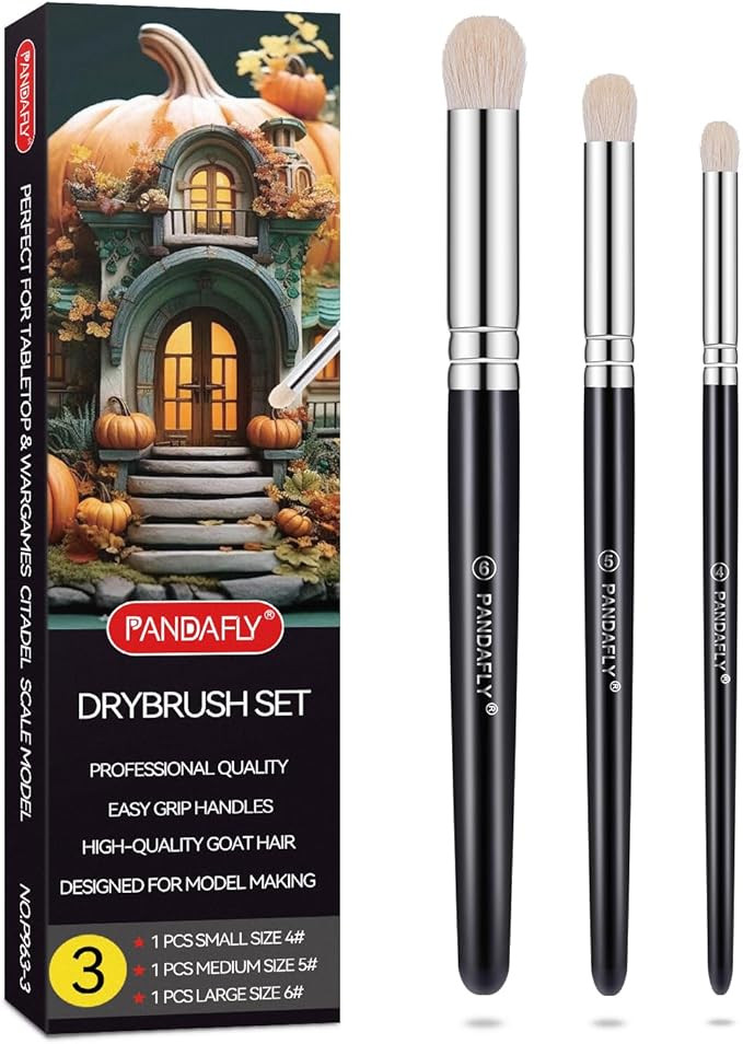 PANDAFLY Drybrush Set - 3 Sizes Hobby Detail Paint Brush Set, Acrylic Paint Brushes for Tabletop ... | Amazon (US)