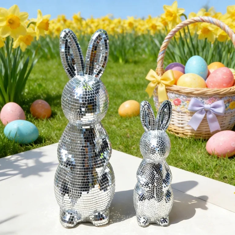 AZXY Easter Bunny Decorations, Disco Ball Style Mirrored Foam Rabbit Figurine, Sparkly Tabletop D... | Walmart (US)