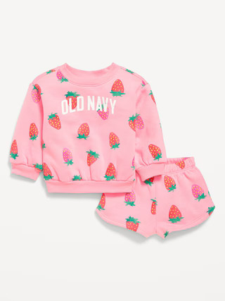 Printed Logo-Graphic Fleece Sweatshirt and Shorts Set for Baby | Old Navy (US)