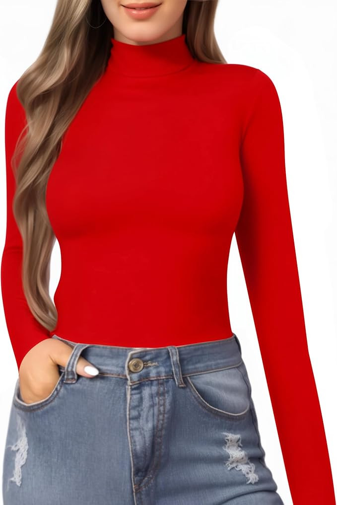 MANGOPOP Women's Mock Turtle Neck Slim Fit Long Sleeve Shirts Fall Fashion Tight Tops Basic Tee W... | Amazon (US)