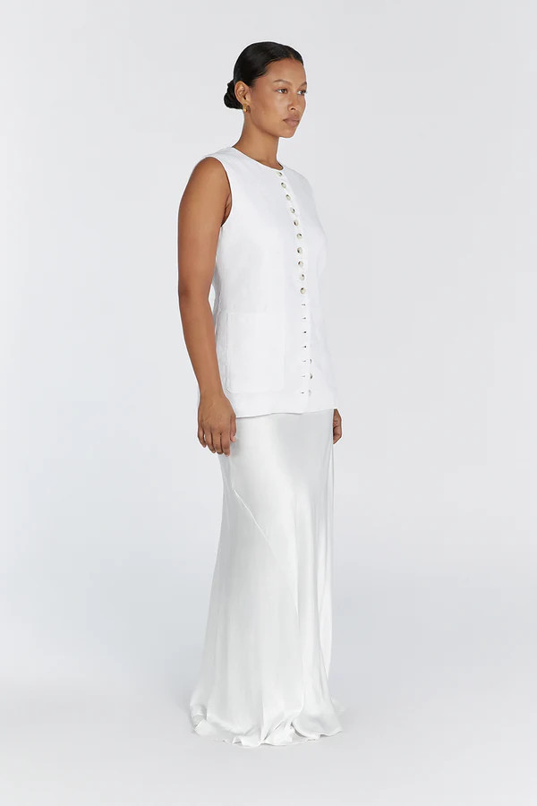 TILLY WHITE LINEN LONGLINE VEST | DISSH