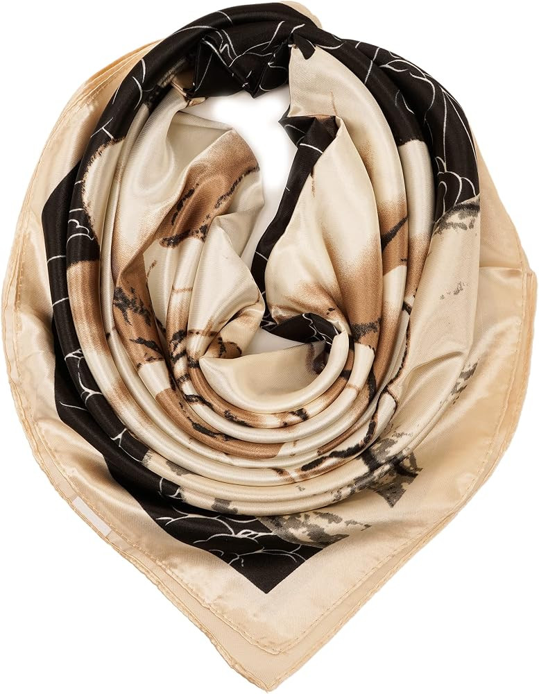 Silk Feeling Scarf Women's Fashion Pattern & Solid Color Large Square Satin Headscarf | Amazon (US)