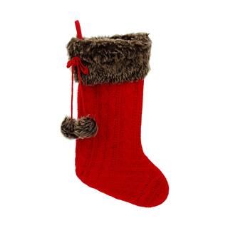 Red Cable Knit Christmas Stocking with Fur by Ashland® | Michaels Stores
