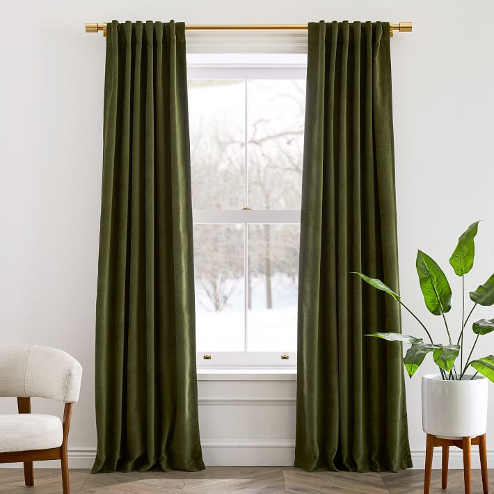 Worn Velvet Curtain - Tarragon | West Elm (US)