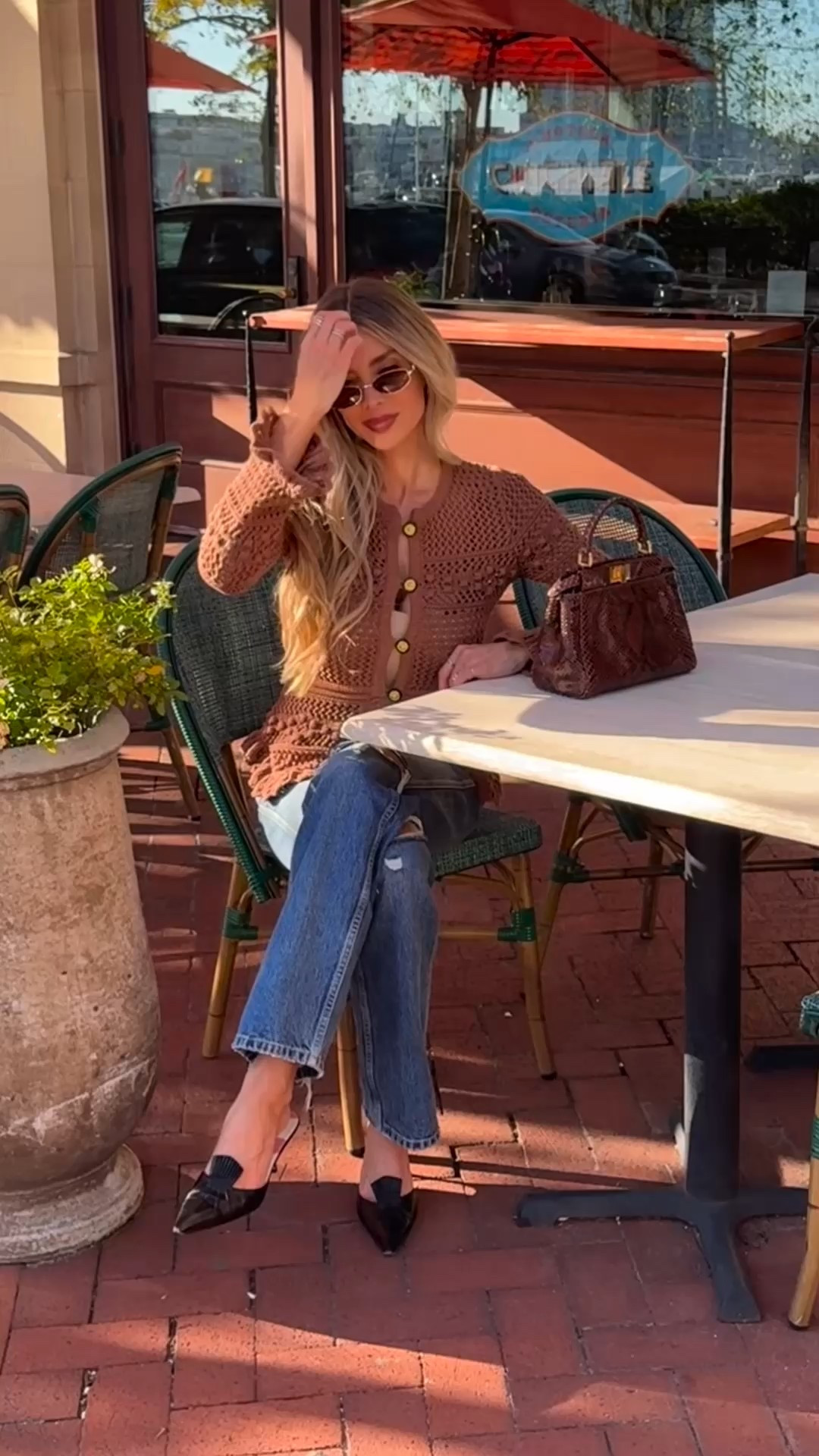 Pumpkin spice and everything nice 🍁🍂 this crocheted sweater from L’Agence is the perfect fall staple before it is jacket season. Linked the exact sweater, Gucci sunnies I picked up in DC, and similar python Fendi peekaboo bag. 

#LTKStyleTip #LTKItBag #LTKSeasonal