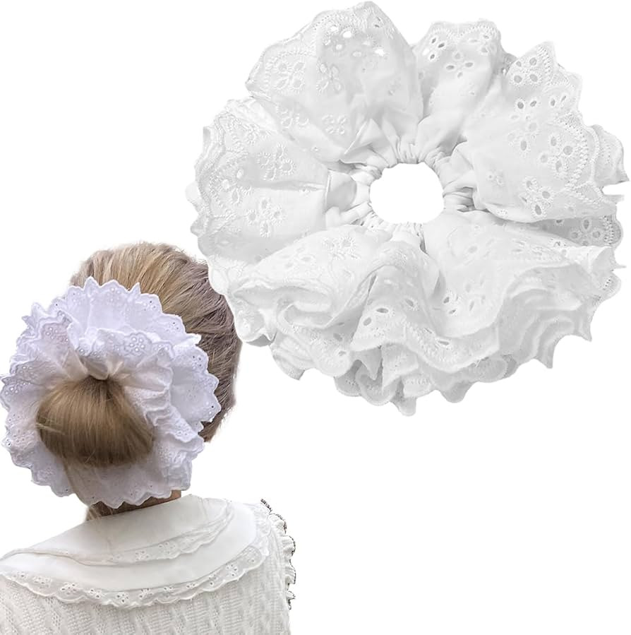 Large White Lace Scrunchies, Elastic Hair Ties Ropes, Ponytail Holder Hair Accessories for Ladies... | Amazon (US)