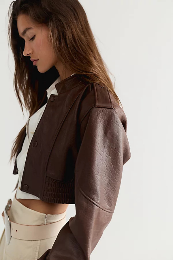 Understated Leather Cropped Bomber Jacket | Free People (Global - UK&FR Excluded)