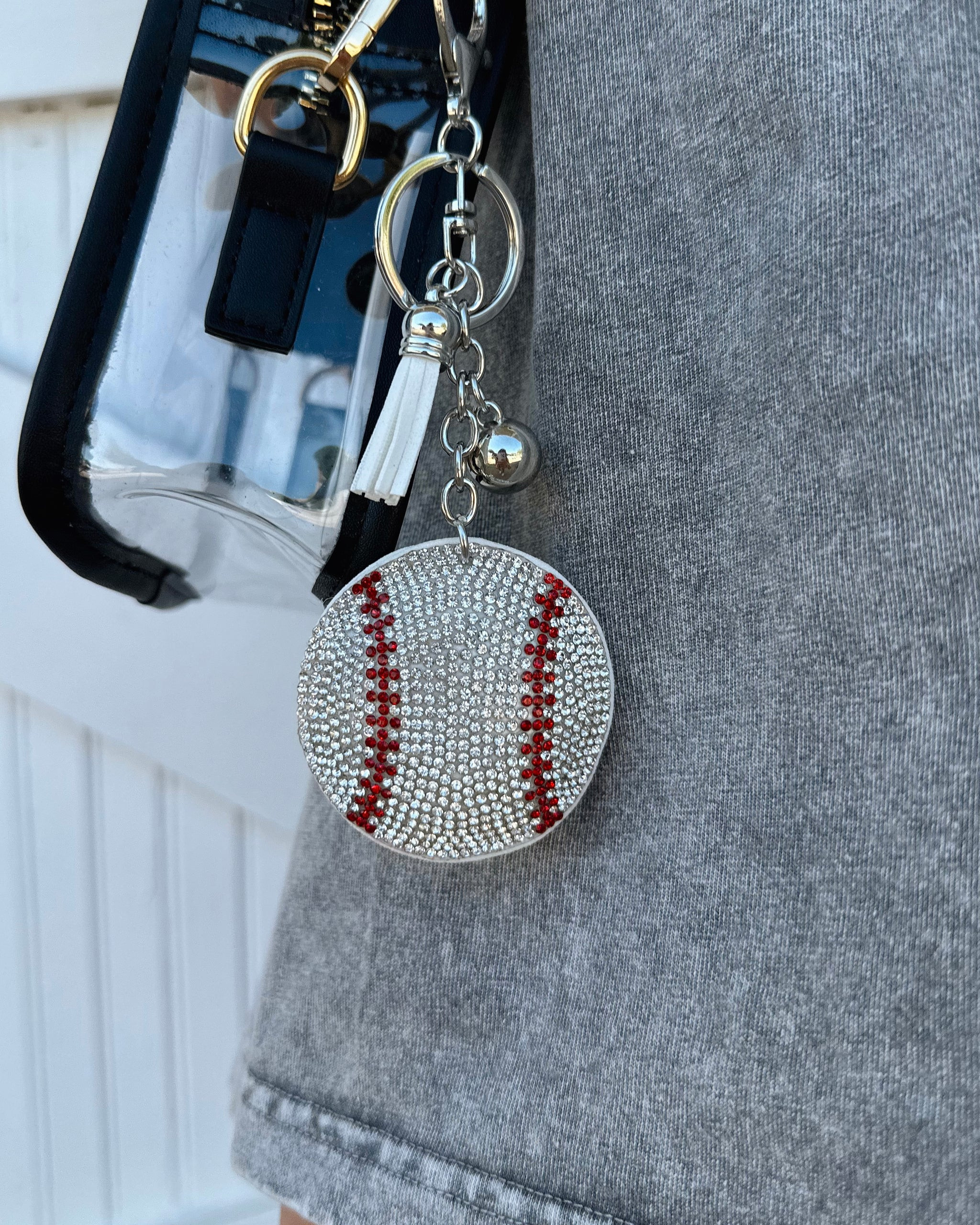 Red/White Crystal Baseball Keychain | Live Love Gameday®