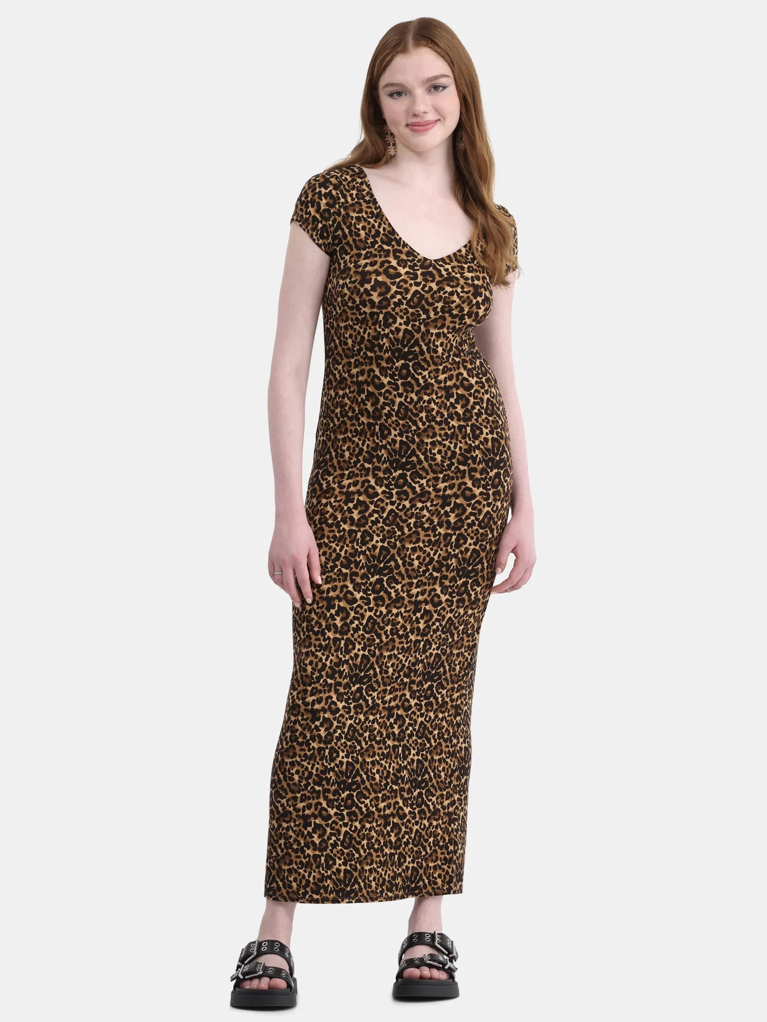 No Boundaries Maxi Dress with Cap Sleeves, Women's - Walmart.com | Walmart (US)