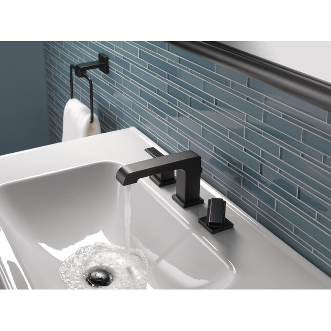 Delta Ara Matte Black 2-handle Widespread WaterSense Mid-arc Bathroom Sink Faucet with Drain | Lowe's