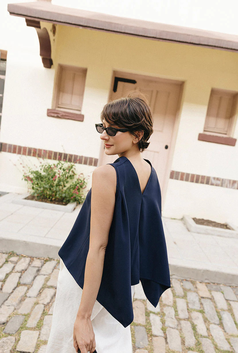 Didi Cowl Neck Flared Top - Navy | Petite Studio NYC