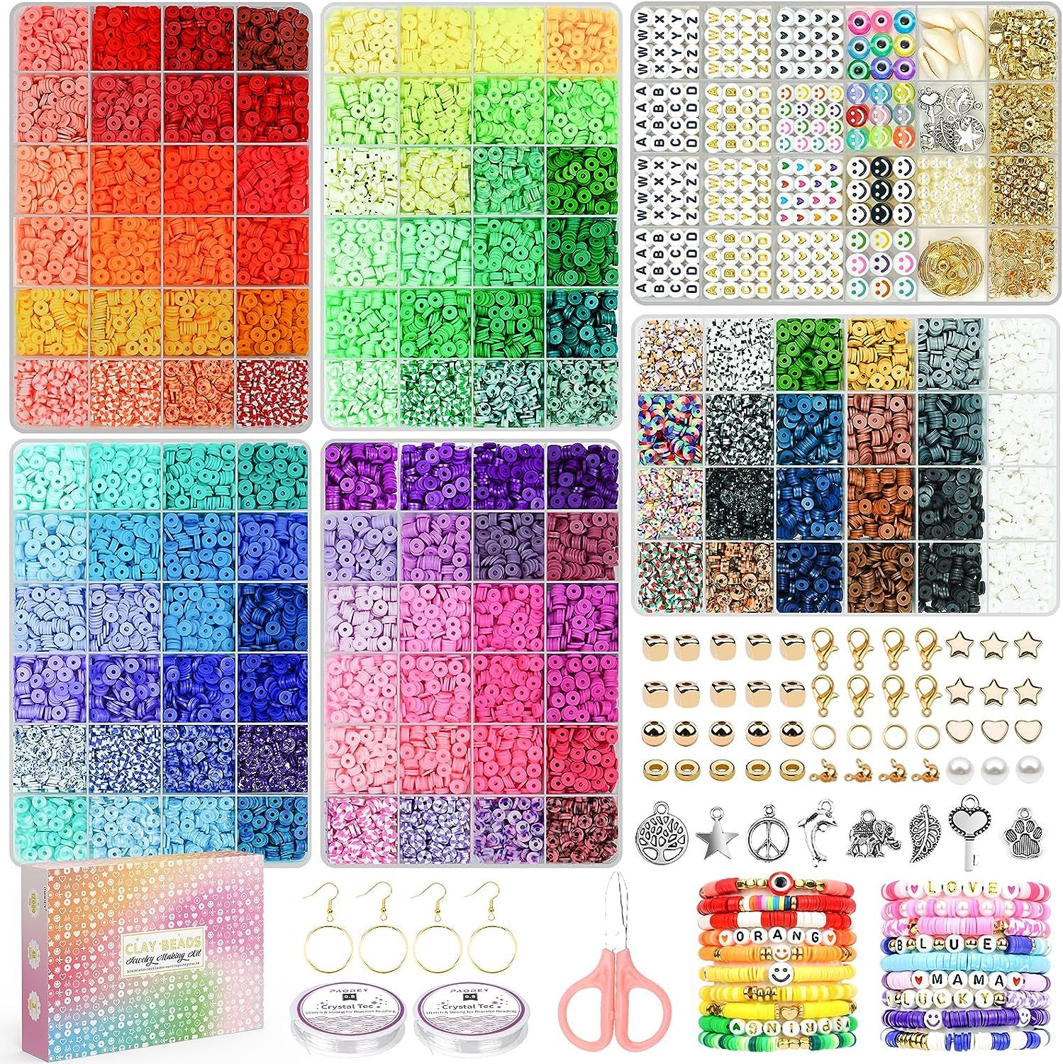 Paodey 20,000 Pcs Clay Beads Bracelet Making Kit, 120 Colors 6 Boxes Polymer Beads Spacer Heishi ... | Amazon (US)