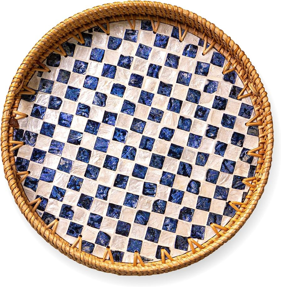 JUNGLE CULTURE Rattan Serving Tray 12" with Mother of Pearl Inlay • Coastal Boho Collection •... | Amazon (US)