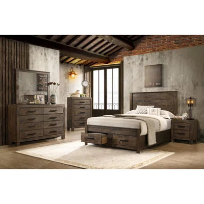 Queen Storage Bed In Rustic Style With Stable Legs And Attractive Handles Wood Construction | Wayfair North America