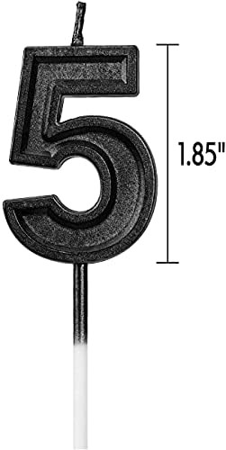 LUTER Black Glitter Happy Birthday Cake Candles Number Candles Number 5 Birthday Candle Cake Topper  | Amazon (US)