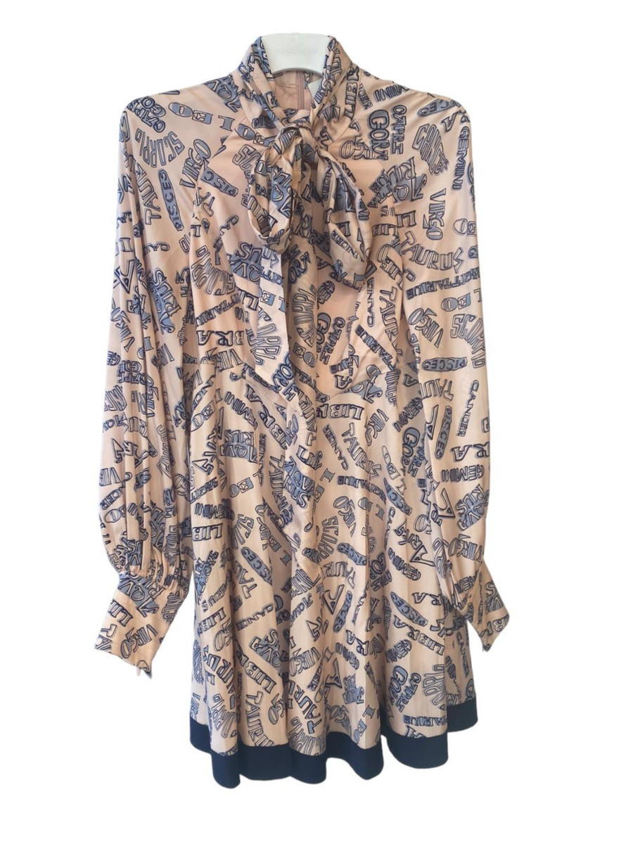 Zimmermann Day Mini Dress | Pink/Blue, Zodiac Word Print, Neck Tie, Pussy Bow  | eBay | eBay US