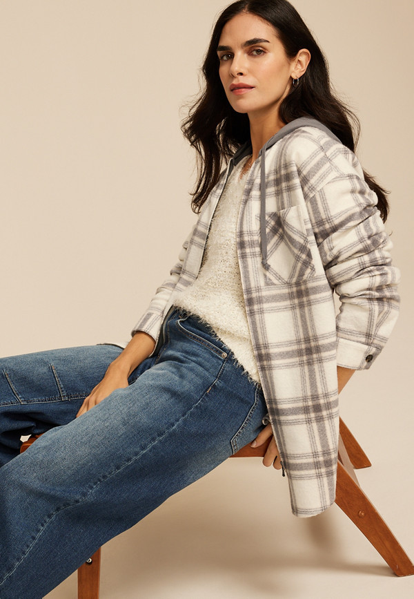 Vintage Plaid Hooded Shacket | Maurices