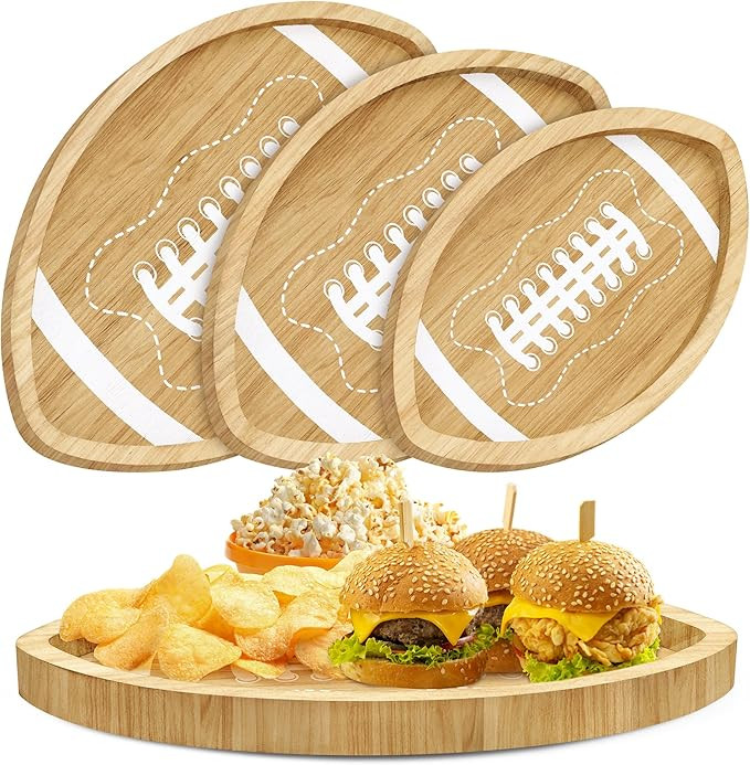 Aodaer 3 Pieces Football Shaped Pine Serving Tray Reusable Tailgate Wooden Serving Platter Game D... | Amazon (US)