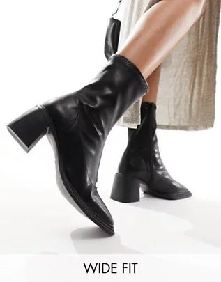 ASOS DESIGN Wide Fit Rival smart mid-heel boots in black | ASOS (Global)