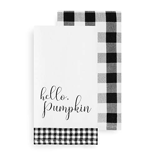 Hello Pumpkin and Check Kitchen Towel Set of 2 - 18" x 28" - Black/White - Elrene Home Fashions | Walmart (US)