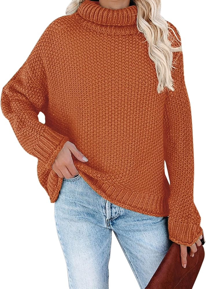 ZESICA Women's Fall Long Sleeve Turtleneck Casual Loose Chunky Knitted Pullover Sweater Jumper To... | Amazon (US)