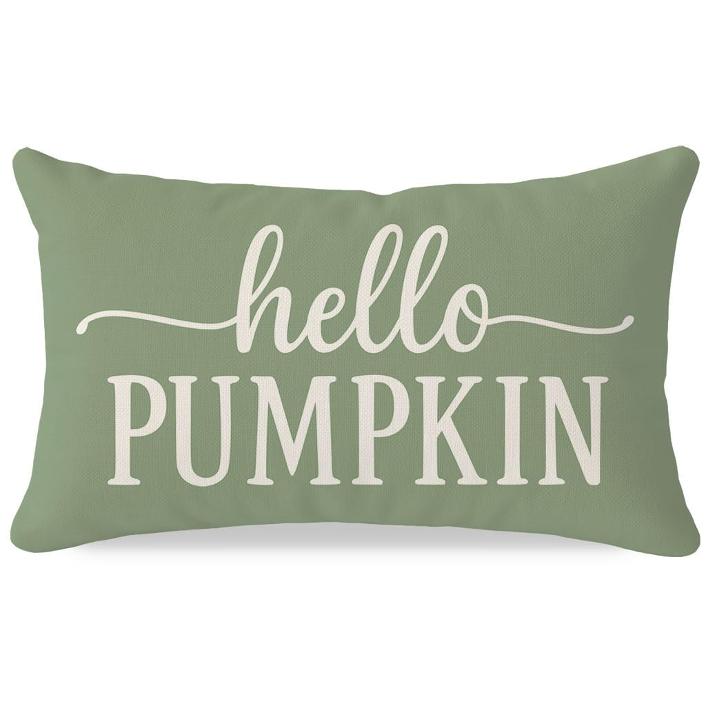 PANDICORN Hello Pumpkin Fall Throw Pillow Covers 12x20, Sage Green Fall Decorations for Home Decor, Outdoor Autumn Lumbar Decorative Cushion Case for Living Room Bedroom Sofa Couch Porch | Amazon (US)