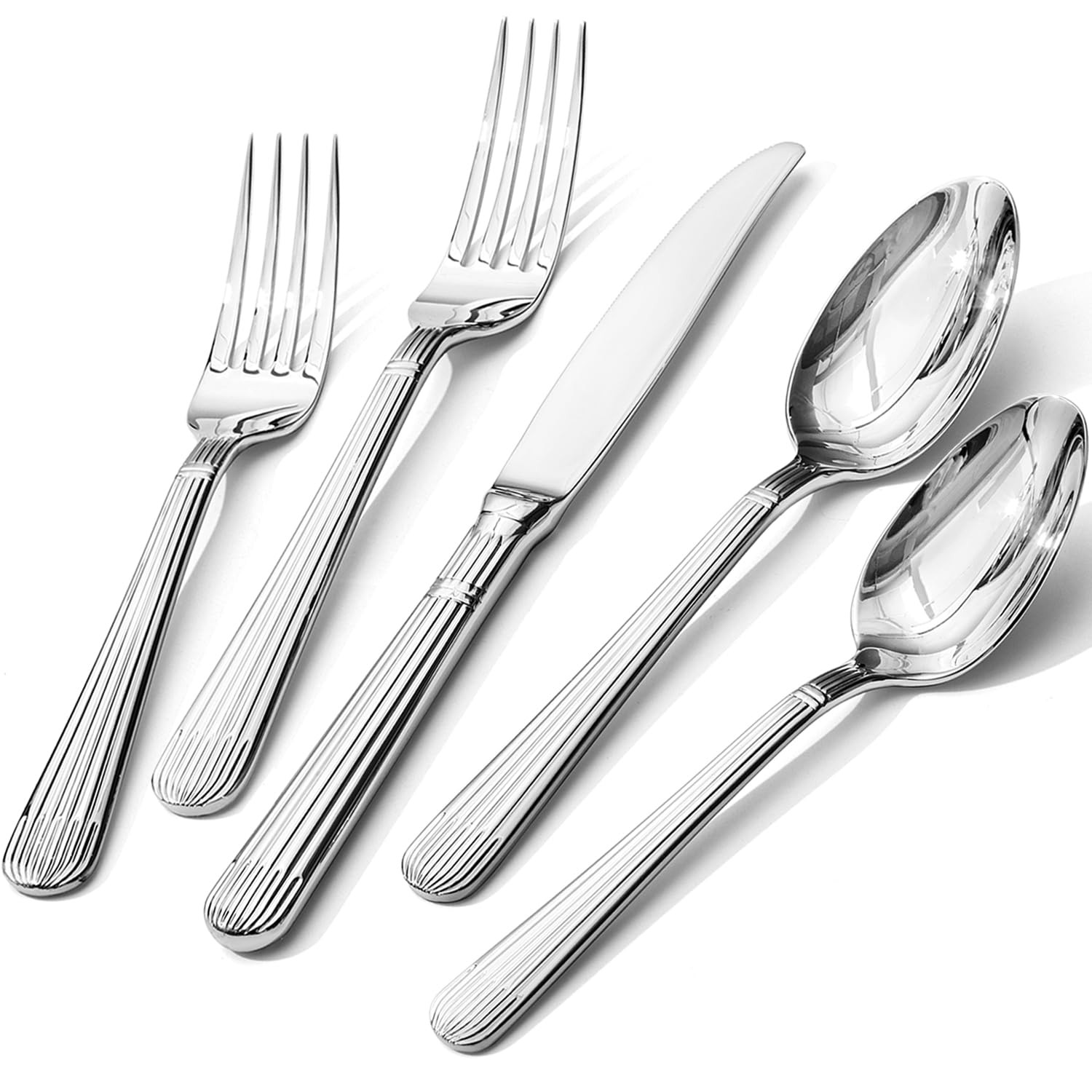 KINGSTONE 20-Piece Silverware Set, 18/10 Stainless Steel Flatware Set - Luxury Elegant Striped Cu... | Amazon (US)