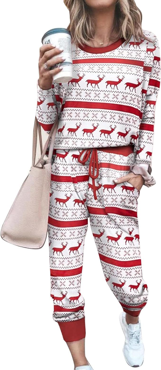 BLANCHES Women's Pajama Set Christmas Pjs Long Sleeve Print Tops and Soft Pajamas Pants Soft Slee... | Amazon (US)