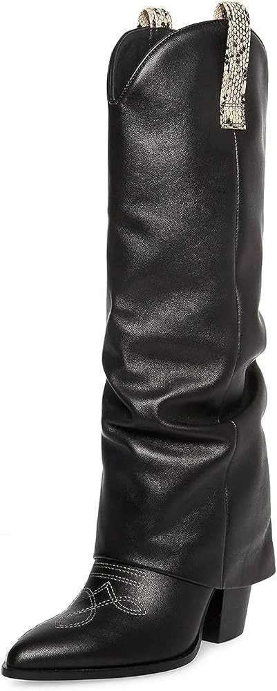 femflame Knee High Boots for Women Fold over Cowboy Boots Pointed Toe Pull on Cowgirl Western Boo... | Amazon (US)