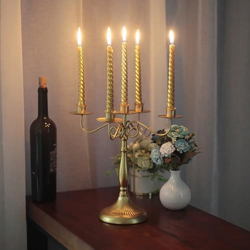 Vintage Gold 5 Arm Candelabra, 5-Candle Metal Candelabra Candlestick Holders for Taper Candles, C... | Amazon (US)