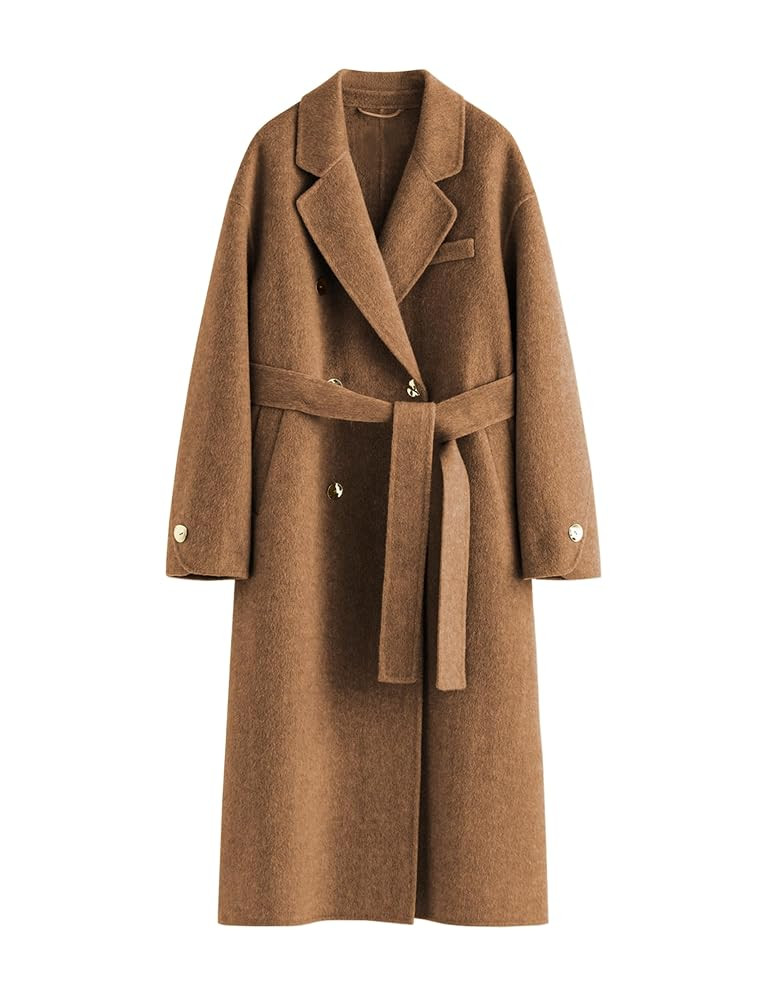 Peaceglad Womens Pea Coats Fall Long Trench Coat Double Breasted Button Down Lapel Belted Peacoat | Amazon (US)