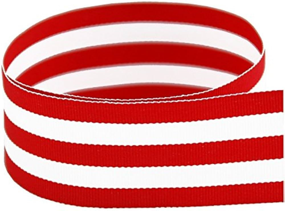USA | American Made 1-1/2" Red & White Taffy Striped Grosgrain Ribbon - 20 Yards | Amazon (US)