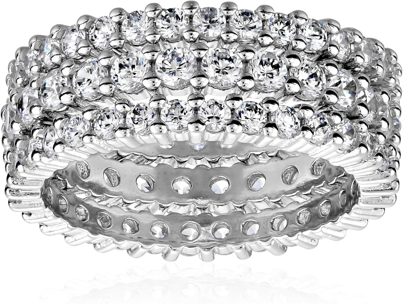 Sterling Silver Cubic Zirconia All-Around Band Stacking Ring Set (Set of 3) | Amazon (US)
