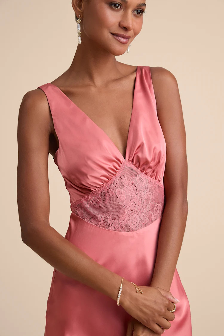 Toulouse Rusty Rose Satin Lace Maxi Dress | Lulus