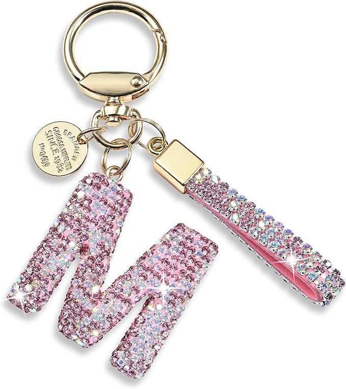 Pink Blue White Initial Letter Keychain Gift for Women Girls Bling Sparkly Cute Backpack Car Key ... | Amazon (US)