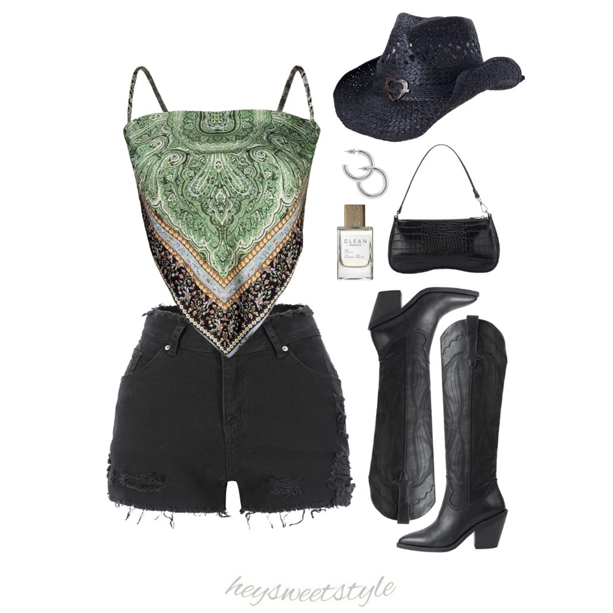 Silky green bandana top with distressed black shorts 🖤🪩

#LTKFind #LTKunder50 #LTKunder100