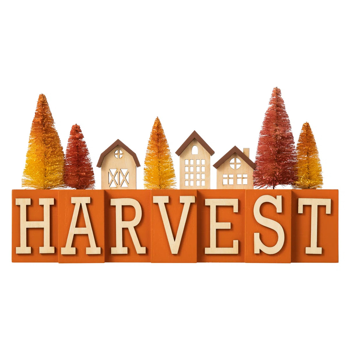 14"L Harvest Wooden House/Brush Trees Table Décor | Wayfair North America