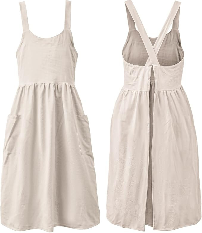Uaussi Cotton Linen Apron Cross Back Work Apron for Women with Pockets Pinafore Dress X Cross Hal... | Amazon (US)