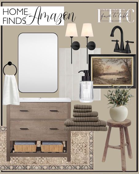Amazon Bathroom Finds. Follow @farmtotablecreations on Instagram for more inspiration.

36’’ Bathroom Vanity with Sink Freestanding Cabinet Set Design Resin Basin Undermount Sink with Mirror Chrome Faucet P-Trap Drain Modern Bathroom Sink Cabinet. Black Metal Framed Bathroom Mirror for Wall. Brown Matte Black Bathroom Sink Faucet. Lahome Vintage Kitchen Runner, 2x6 Rug Runners for Hallways with Rubber Backing Ultra-Thin Washable Runner Rug Non Slip Non-Shedding Carpet Runner for Laundry Bedroom Bathroom. IGNFORD Premium Framed Wall Art Print Country Farmhouse Forest Lake Nature Wilderness. Ntipox 4 Piece Matte Black Stainless Steel Bathroom Hardware Set Include Hand Towel Ring, Toilet Paper Holder,and 2 Robe Towel Hooks,Bathroom Accessories Kit. Rail19 Flora Fluted Foaming Soap Dispenser | Vintage-Inspired Modern Glass Refillable Pump Bottle for Bathroom Vanity Countertop and Kitchen, 10oz (Black). GILDEN TREE Waffle Towel Set Quick Dry Thin | 2 Bath Towels | 2 Hand Towels | 2 Washcloths, Modern Style (Stone). Artissance Round Vintage Stool, Weathered Natural Wood Finish. SMART TILES Peel and Stick Wall Tiles - 5 Sheets of 11.43" x 9" Adhesive Backsplash Tiles for Kitchens, Bathrooms. Vase, Shaping Flower Art and Displaying Hydroponic Plants, 6.5" × 7.2", Matte Crème. Artificial Salix Leaves 4pcs Fake Long Willow Leaf. 

Amazon Home Finds. Affordable Bathroom Decor.  

#LTKfindsunder50 #LTKhome #LTKsalealert
