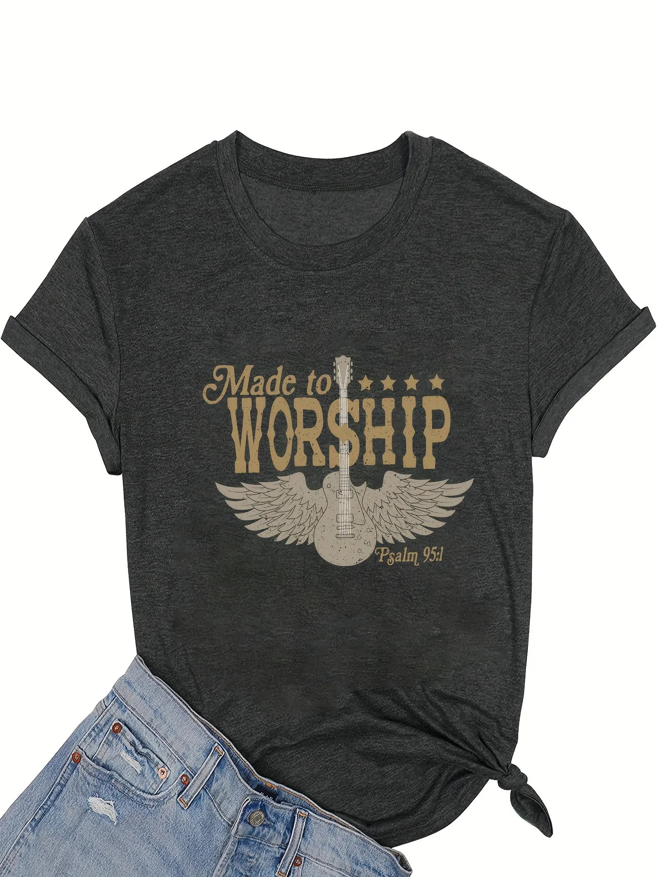 Guitar & Letter Print T-shirt, Casual Crew Neck Short Sleeve Summer T-shirt, Women's Clothing | Temu Affiliate Program