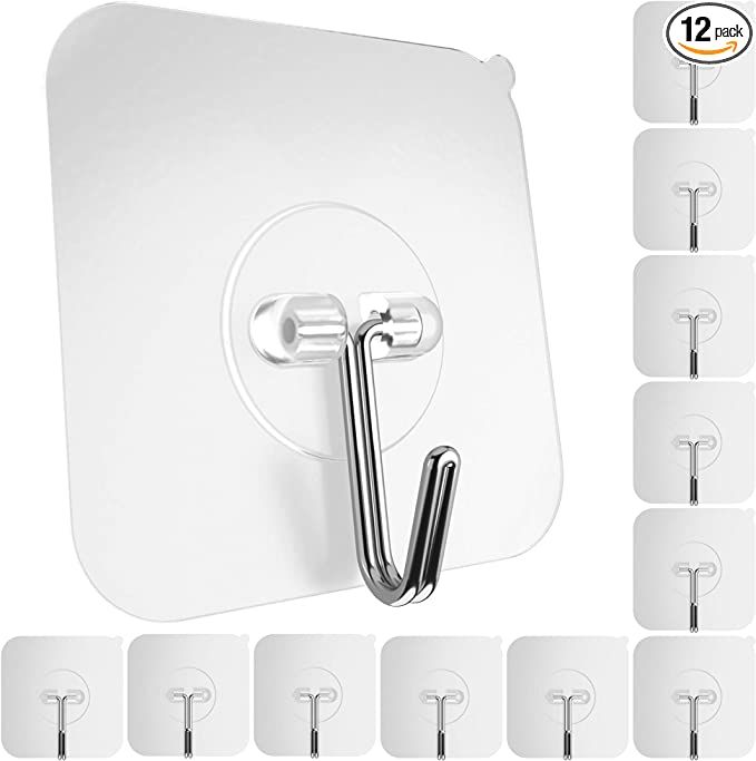 GLUIT Adhesive Hooks for Hanging Heavy Duty 22 lbs: Easy to Hang Robe Towel Sticky Clear Hooks, W... | Amazon (US)