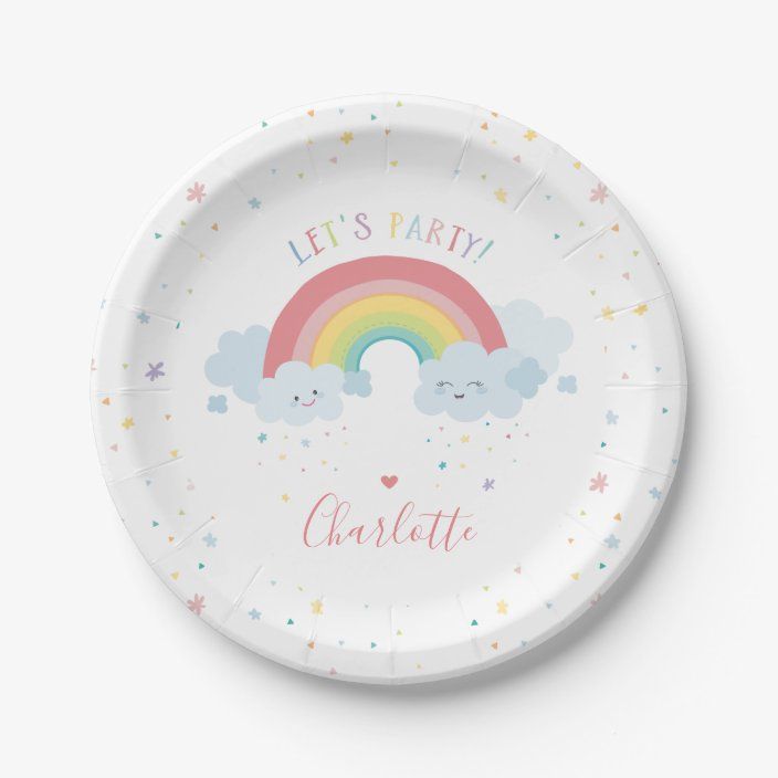 CUTE RAINBOW CLOUDS kids pastel colors picture Paper Plate | Zazzle