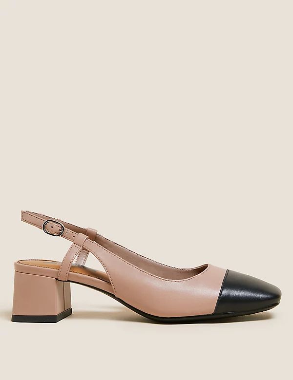 Leather Block Heel Slingback Shoes | Marks and Spencer US