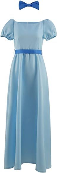 Womens Peter Pan Costume Wendy Blue Dress Long Skirt Belt Halloween Uniform | Amazon (US)